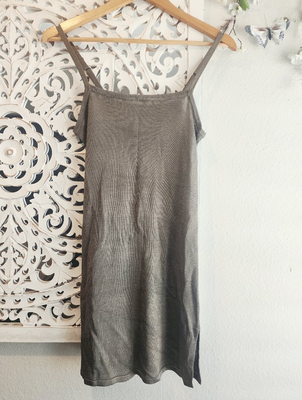 YAN YAN KNIT ADJUSTABLE STRAPS KNITTEN MINI DRESS  SQUARE NECKLINE SIZE SMALL